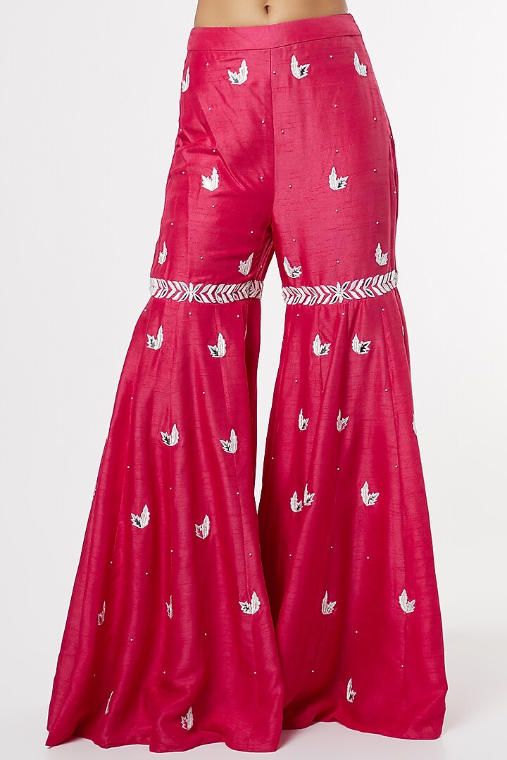 Fuchsia Embroidered Wedding Sharara Set by Maiti Shahani at Pernia's Pop Up Shop