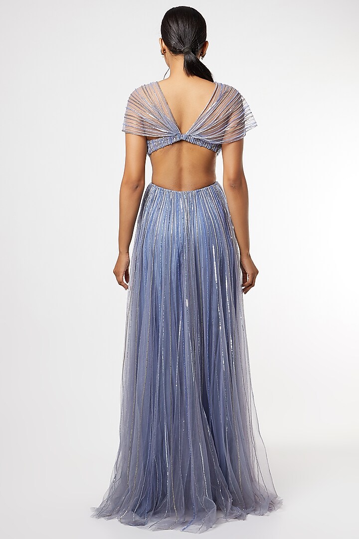 Sky Blue Sequins Embroidered Draped Gown by Maiti Shahani at Pernia's Pop Up Shop