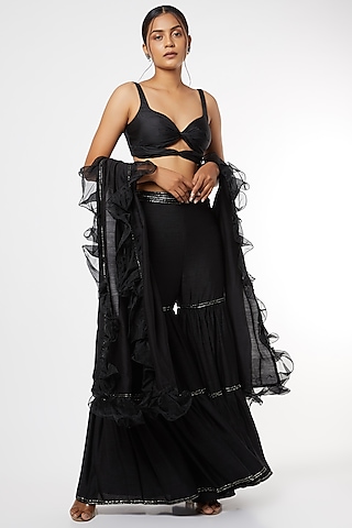 Black Sequins Embroidered Sharara Set by Maiti Shahani