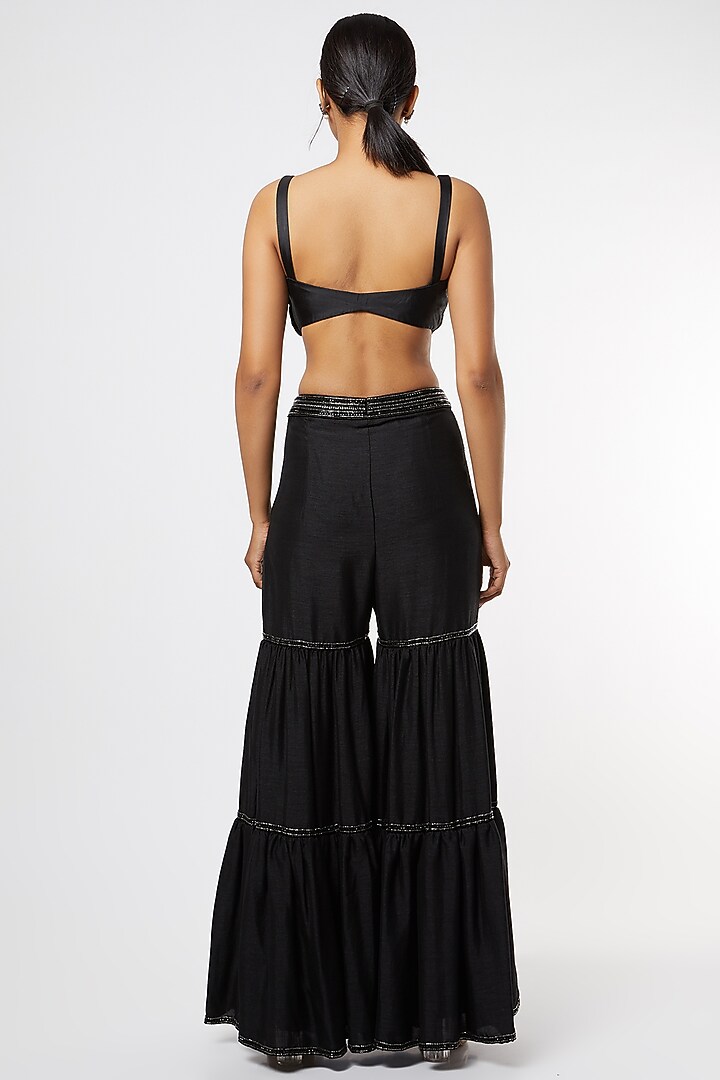 Black Sequins Embroidered Wedding Sharara Set by Maiti Shahani at Pernia's Pop Up Shop