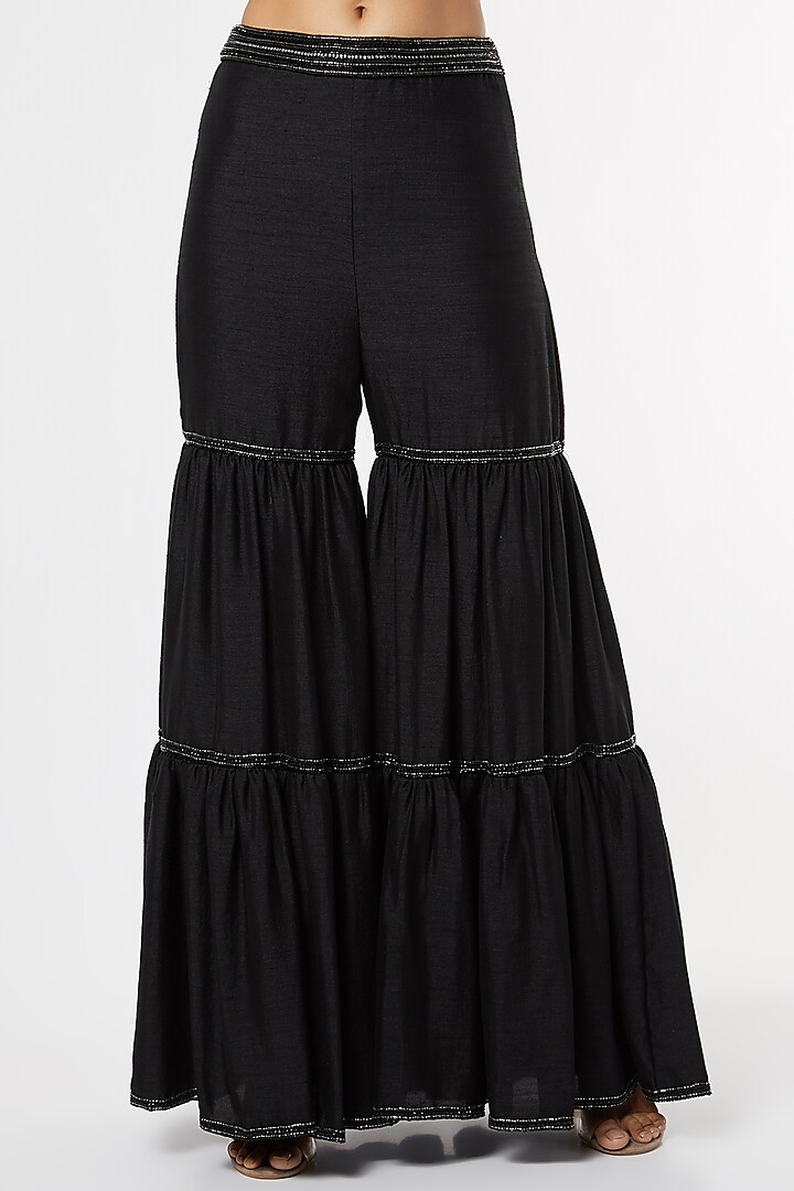 Black Sequins Embroidered Wedding Sharara Set by Maiti Shahani at Pernia's Pop Up Shop