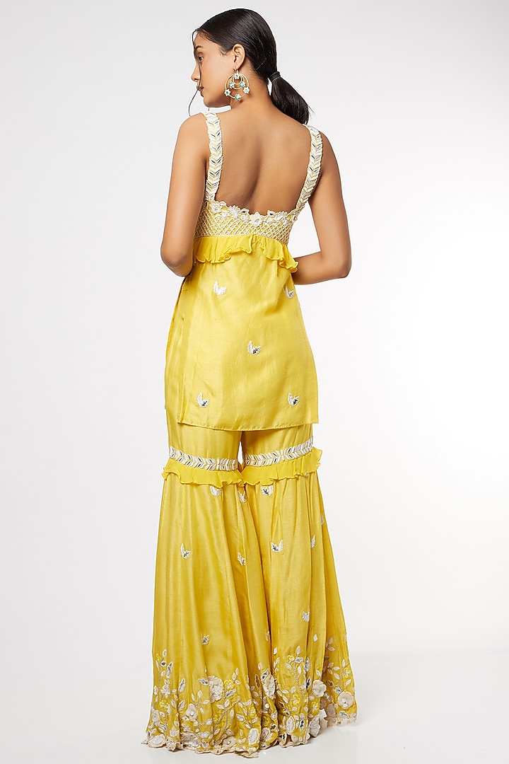 Yellow Resham Embroidered Wedding Sharara Set by Maiti Shahani at Pernia's Pop Up Shop