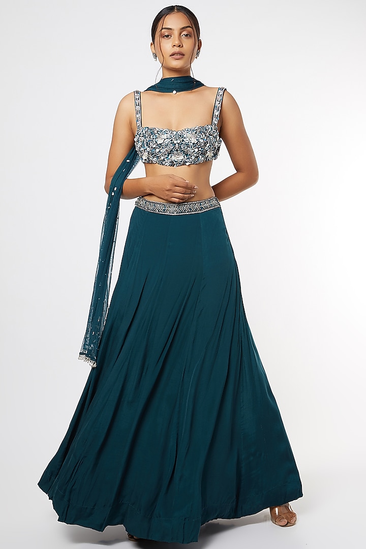 Emerald Green Zardosi Embroidered Lehenga Set by Maiti Shahani