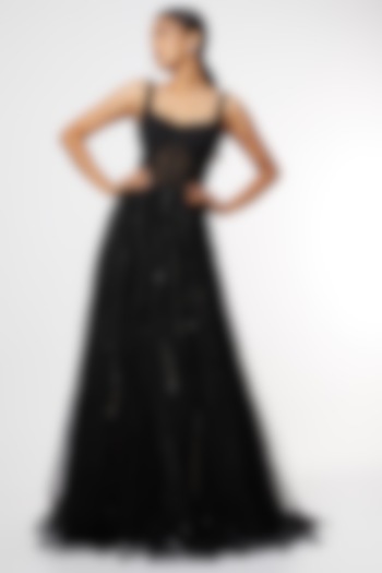 Black Sequins Embroidered Corset Gown by Maiti Shahani