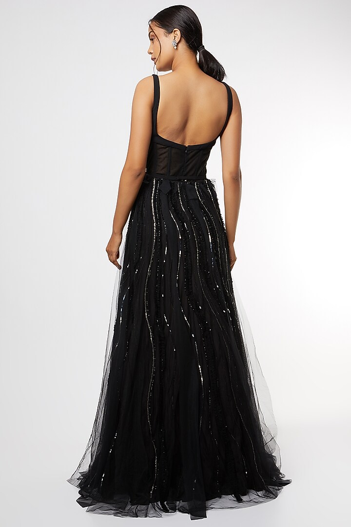 Black Sequins Embroidered Corset Gown by Maiti Shahani at Pernia's Pop Up Shop