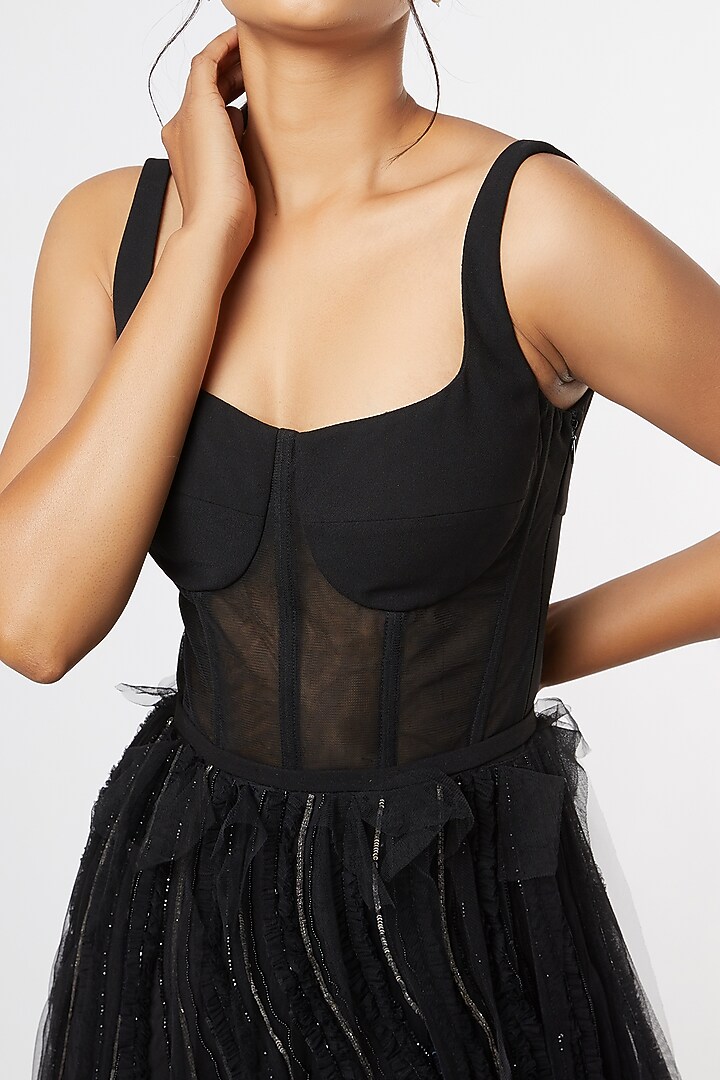 Black Sequins Embroidered Corset Gown by Maiti Shahani at Pernia's Pop Up Shop