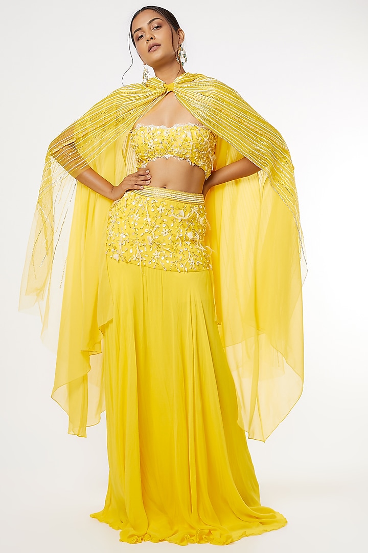 Yellow 3D Sequins Embroidered Lehenga Set by Maiti Shahani