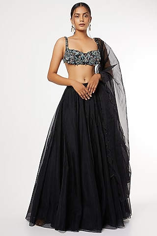 Black Organza Lehenga Set by Maiti Shahani