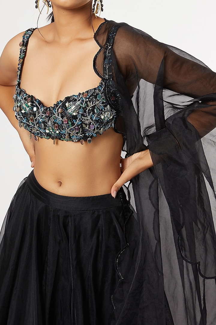 Black Organza Wedding Lehenga Set by Maiti Shahani at Pernia's Pop Up Shop