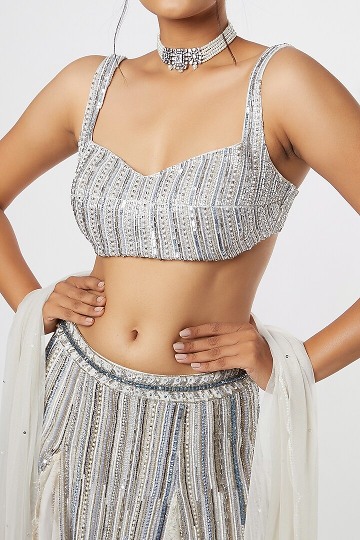 Grey Crystal Embroidered Wedding Lehenga Set by Maiti Shahani at Pernia's Pop Up Shop