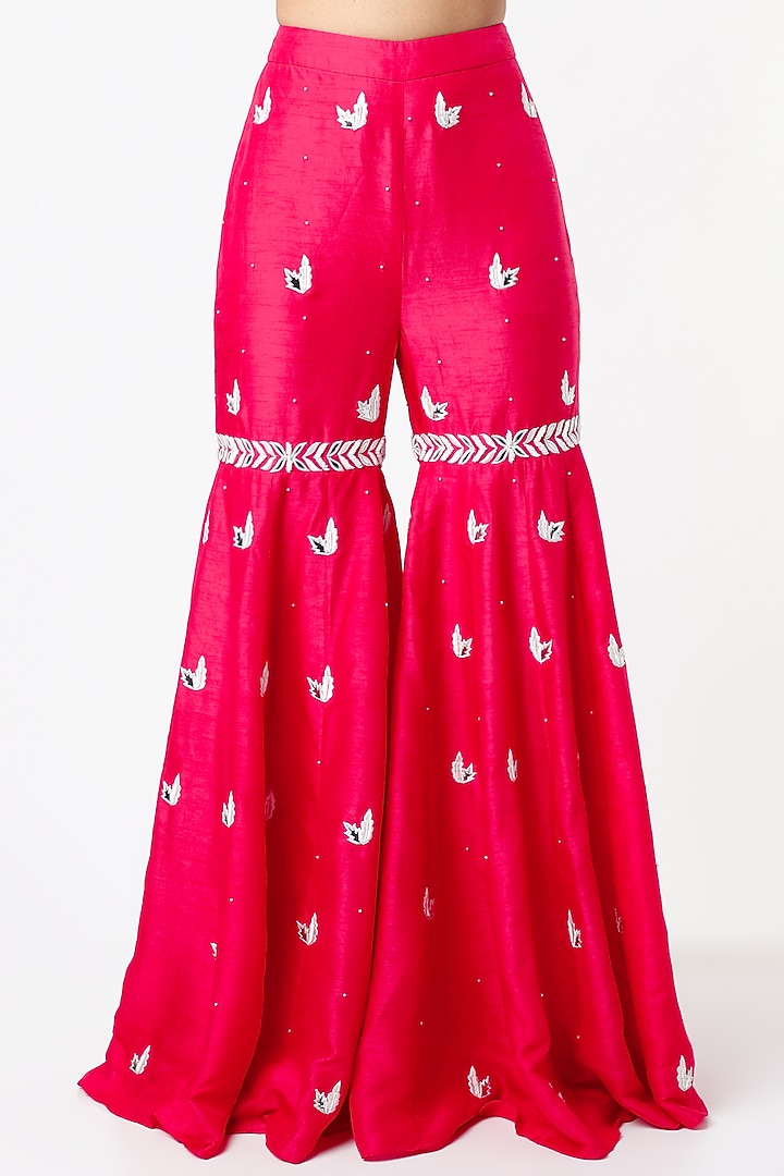 Fuchsia Embroidered Wedding Sharara Set by Maiti Shahani at Pernia's Pop Up Shop