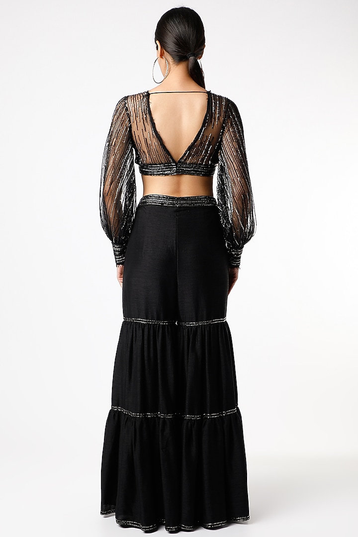 Black Embroidered Wedding Sharara Set by Maiti Shahani at Pernia's Pop Up Shop