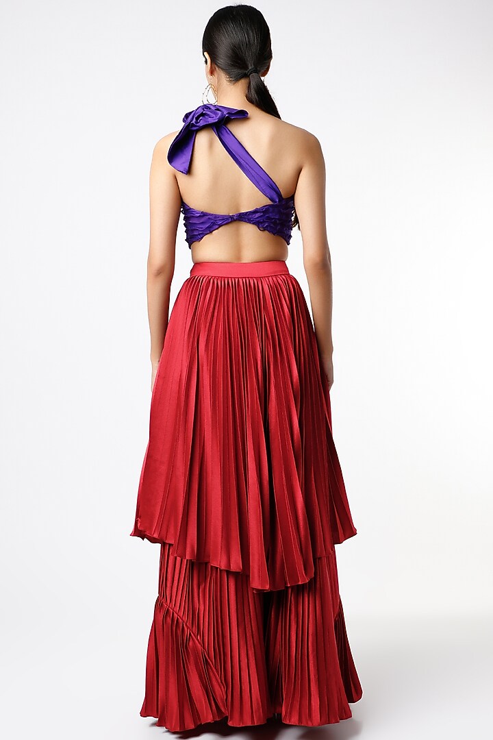 Red Pleated Skirt Set by Maiti Shahani at Pernia's Pop Up Shop
