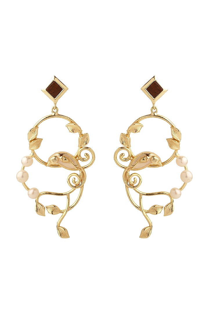 Gold Plated Pearls Earrings by Madiha Jaipur