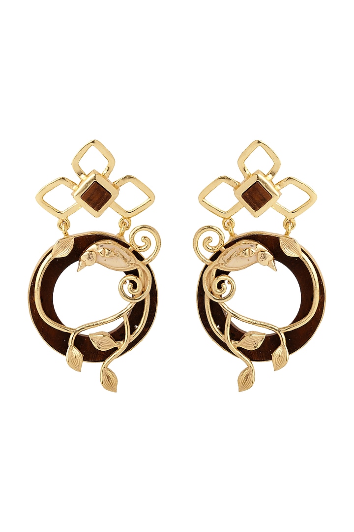 Gold Finish Minimal Earrings by Madiha Jaipur