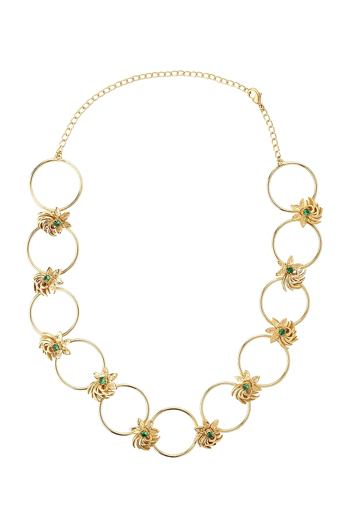 Gold Finish Nano Stone Necklace by Madiha Jaipur