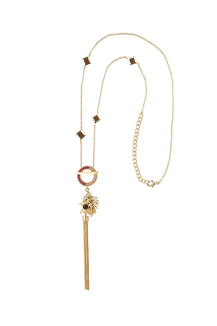 Gold Finish Ruby Necklace by Madiha Jaipur