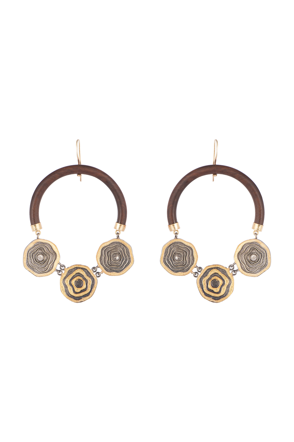 Gold Plated Wood Hoop Earrings by Madiha Jaipur at Pernia's Pop Up Shop