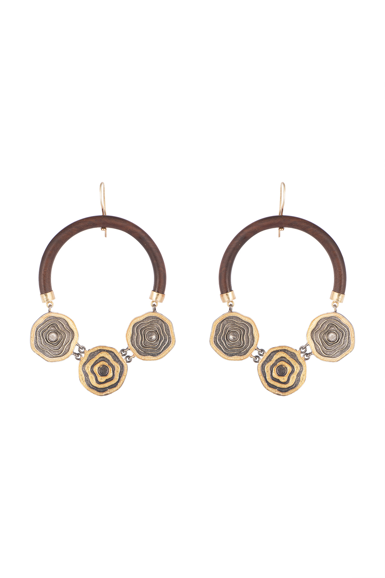 Gold Plated Wood Hoop Earrings by Madiha Jaipur