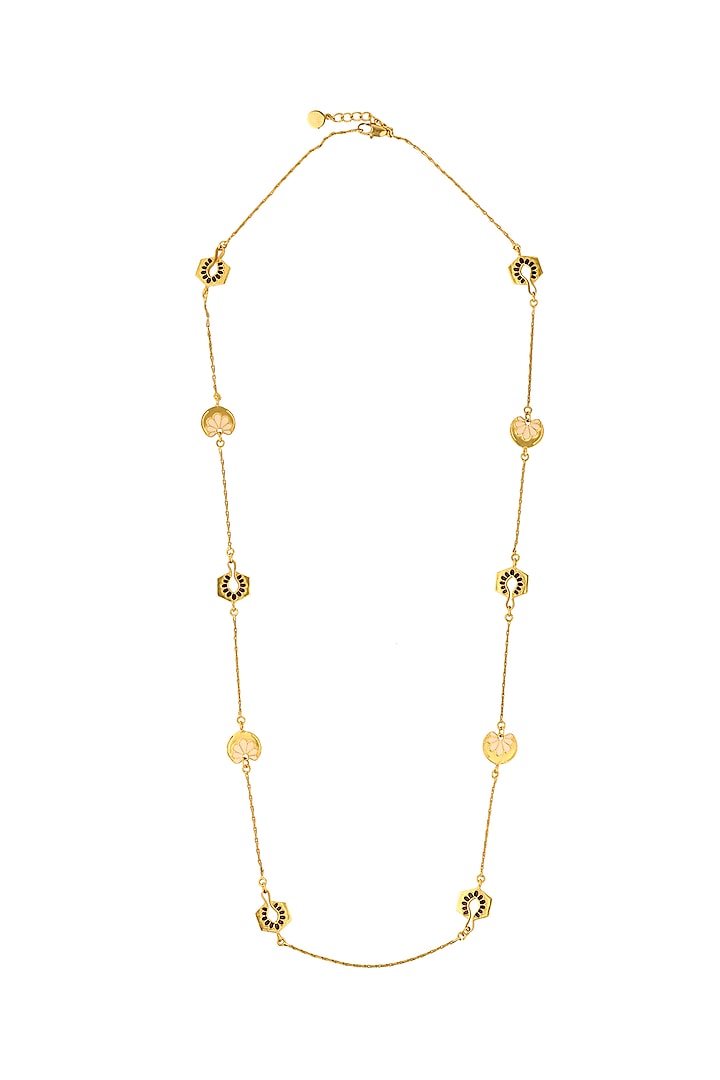Gold Finish Enameled Long Necklace by Madiha Jaipur