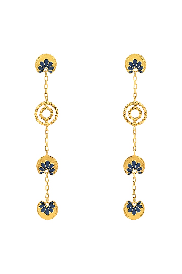Gold Finish Dangler Earrings by Madiha Jaipur