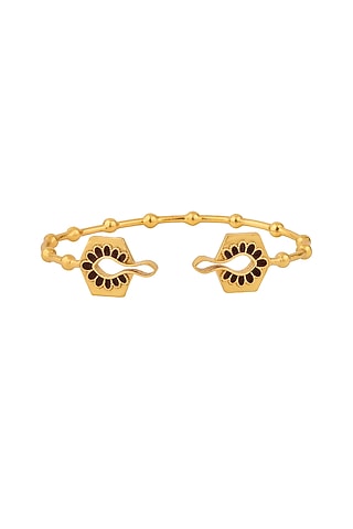 Gold Finish Enameled Cuffs (Set of 2) by Madiha Jaipur