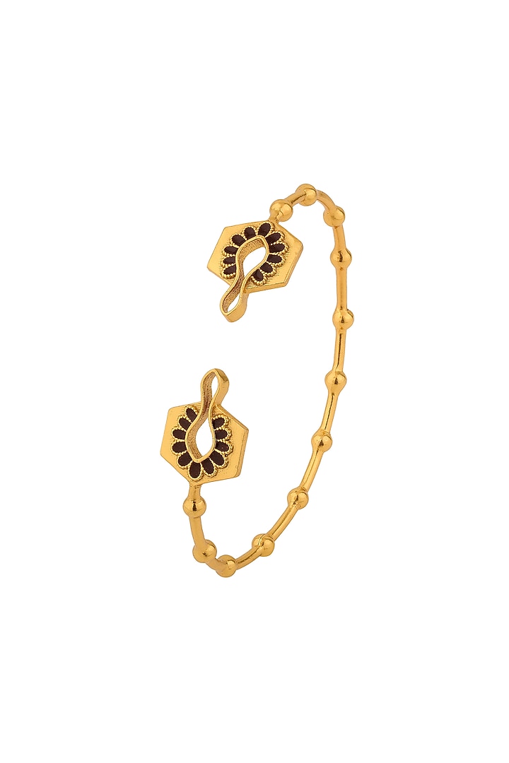 Gold Finish Enameled Cuffs (Set of 2) by Madiha Jaipur at Pernia's Pop Up Shop