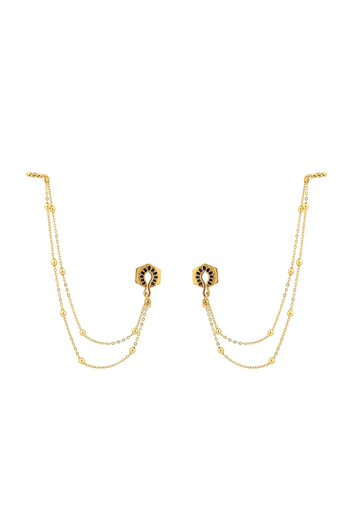 Gold Finish Asymmetrical Earrings by Madiha Jaipur