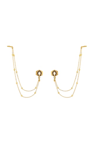 Gold Finish Asymmetrical Earrings by Madiha Jaipur