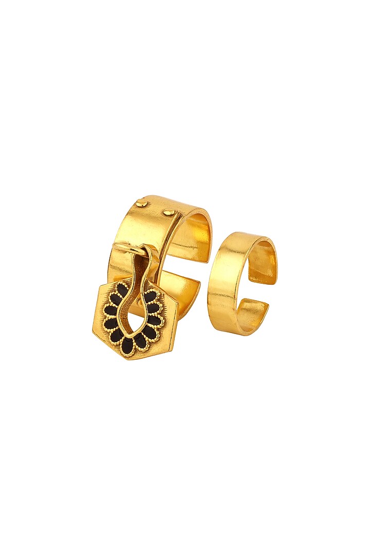 Gold Finish Asymmetrical Earrings by Madiha Jaipur at Pernia's Pop Up Shop