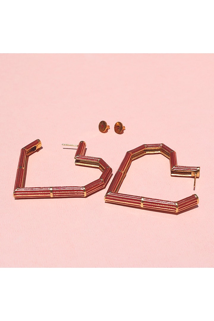 Gold Finish Enameled Heart Earrings by Madiha Jaipur at Pernia's Pop Up Shop