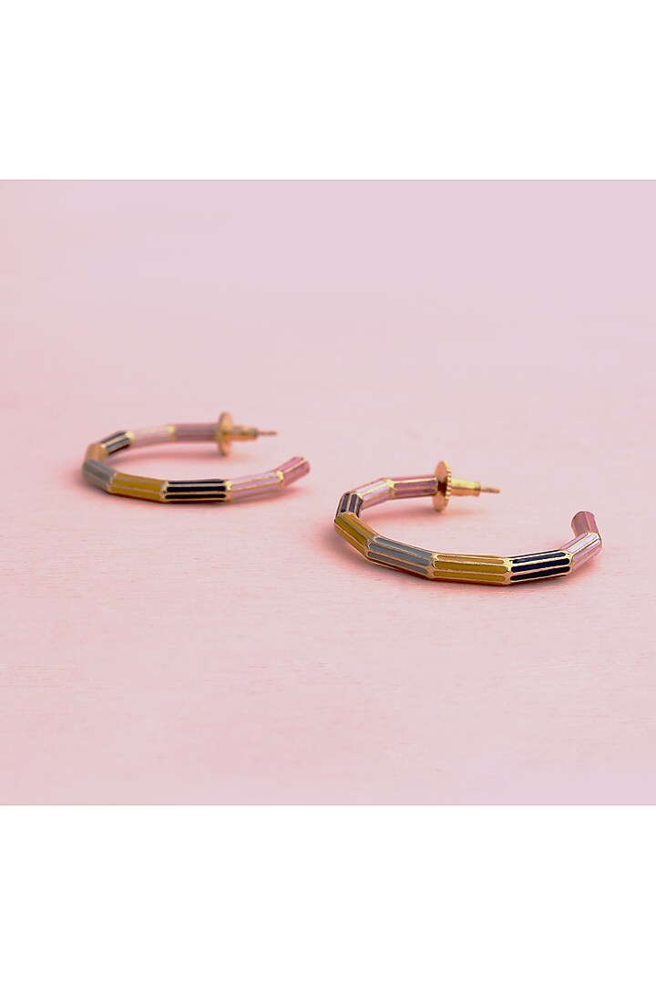 Gold Finish Enameled Earrings by Madiha Jaipur at Pernia's Pop Up Shop