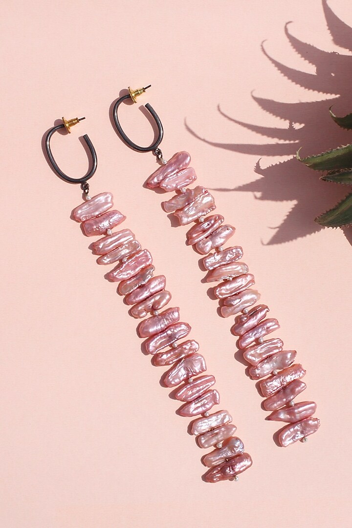 Black Rhodium Finish Drop Earrings by Madiha Jaipur at Pernia's Pop Up Shop