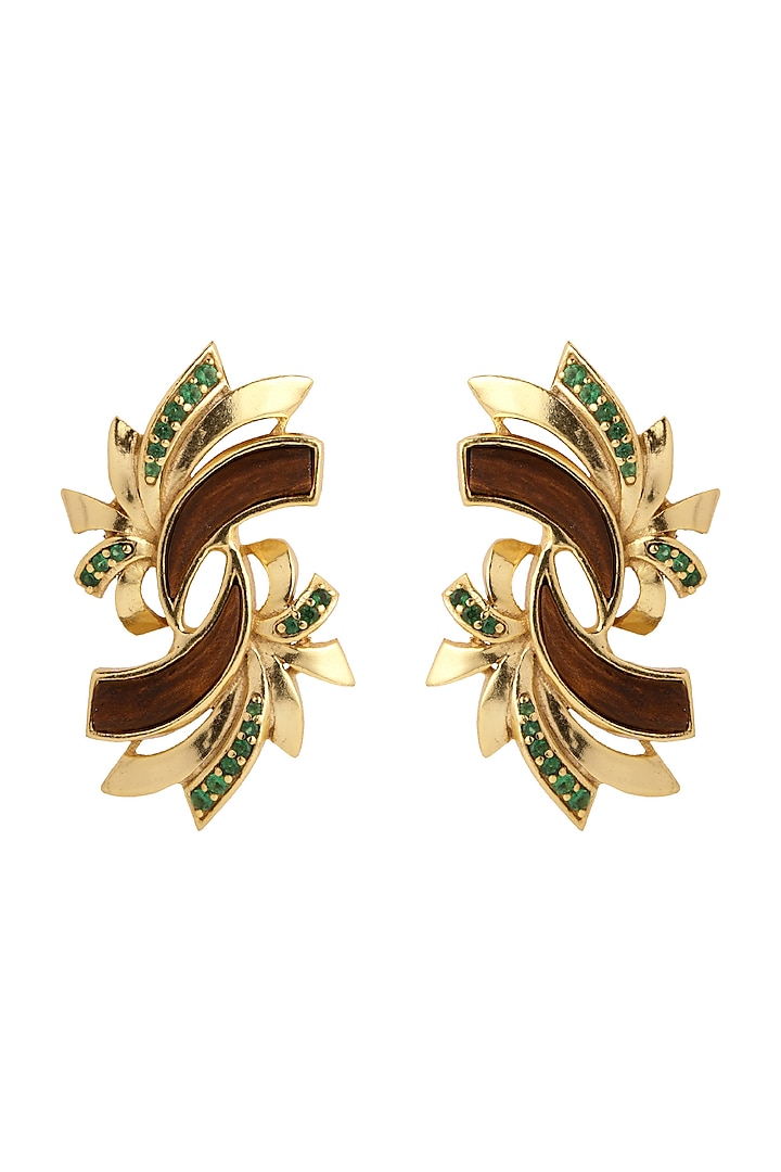 Gold Plated Green Stone Earrings by Madiha Jaipur