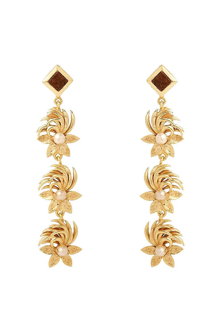Gold Plated Pearl Dangler Earrings by Madiha Jaipur