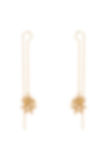 Gold Plated Pearl Long Earrings by Madiha Jaipur