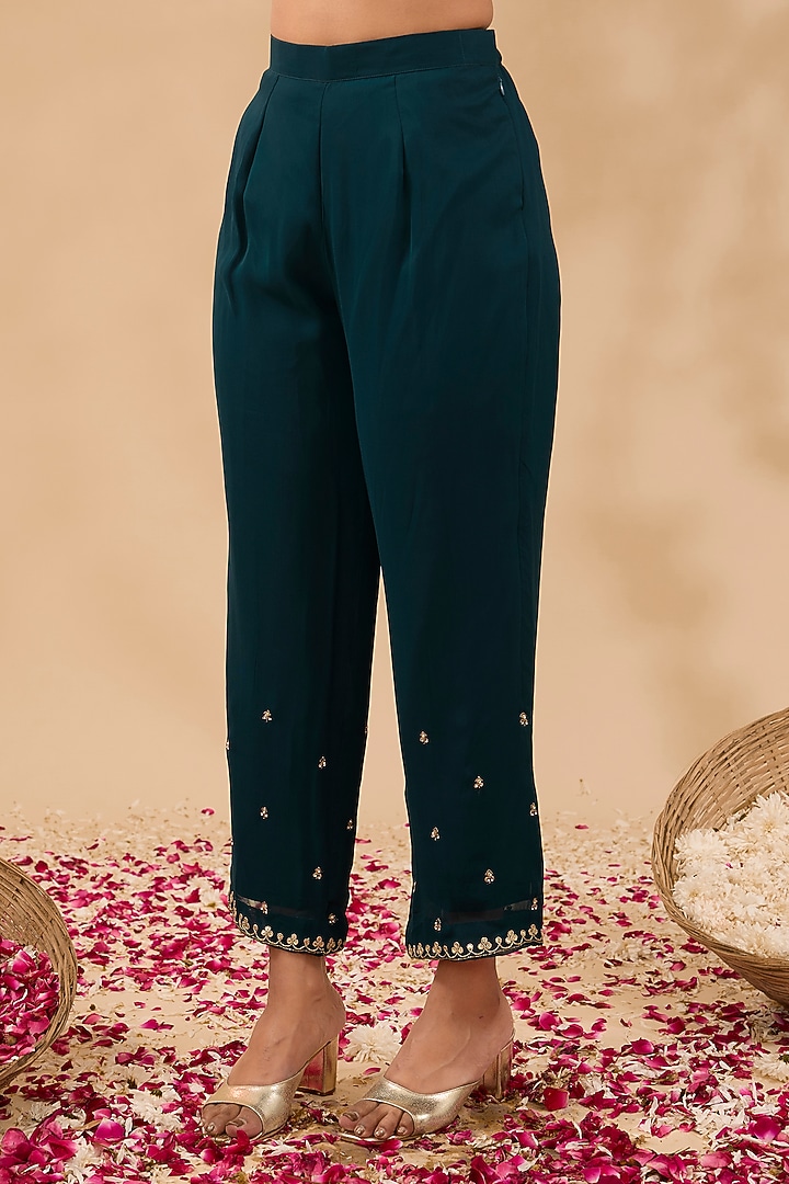 Teal Green Georgette Hand Embroidered Kurta Set by MAKAAN.51 at Pernia's Pop Up Shop
