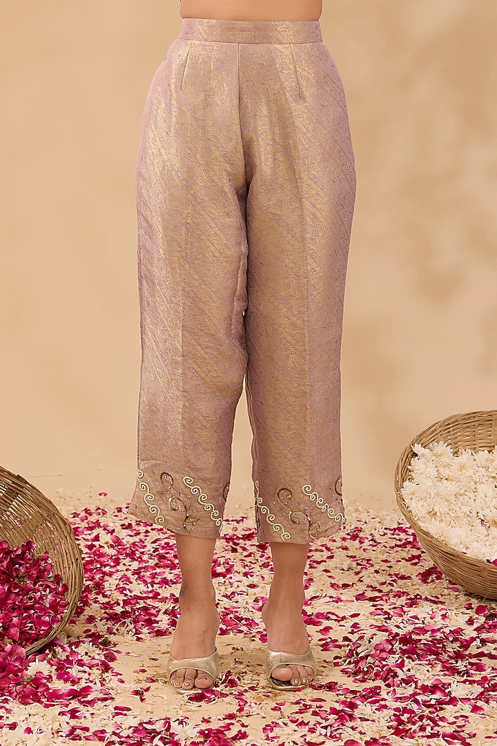 Purple Silk Velvet Zardosi Hand Embroidered Kurta Set by MAKAAN.51 at Pernia's Pop Up Shop