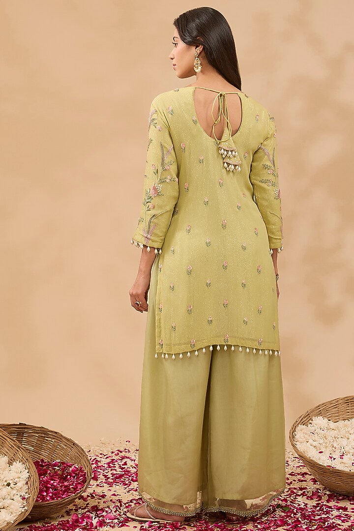 Green Organza Palazzo Pant Set by MAKAAN.51 at Pernia's Pop Up Shop