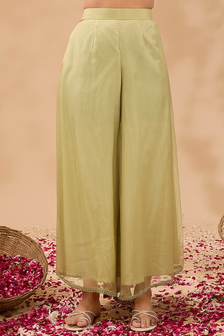 Green Organza Palazzo Pant Set by MAKAAN.51 at Pernia's Pop Up Shop