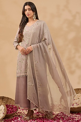 Purple Organza Palazzo Pant Set by MAKAAN.51