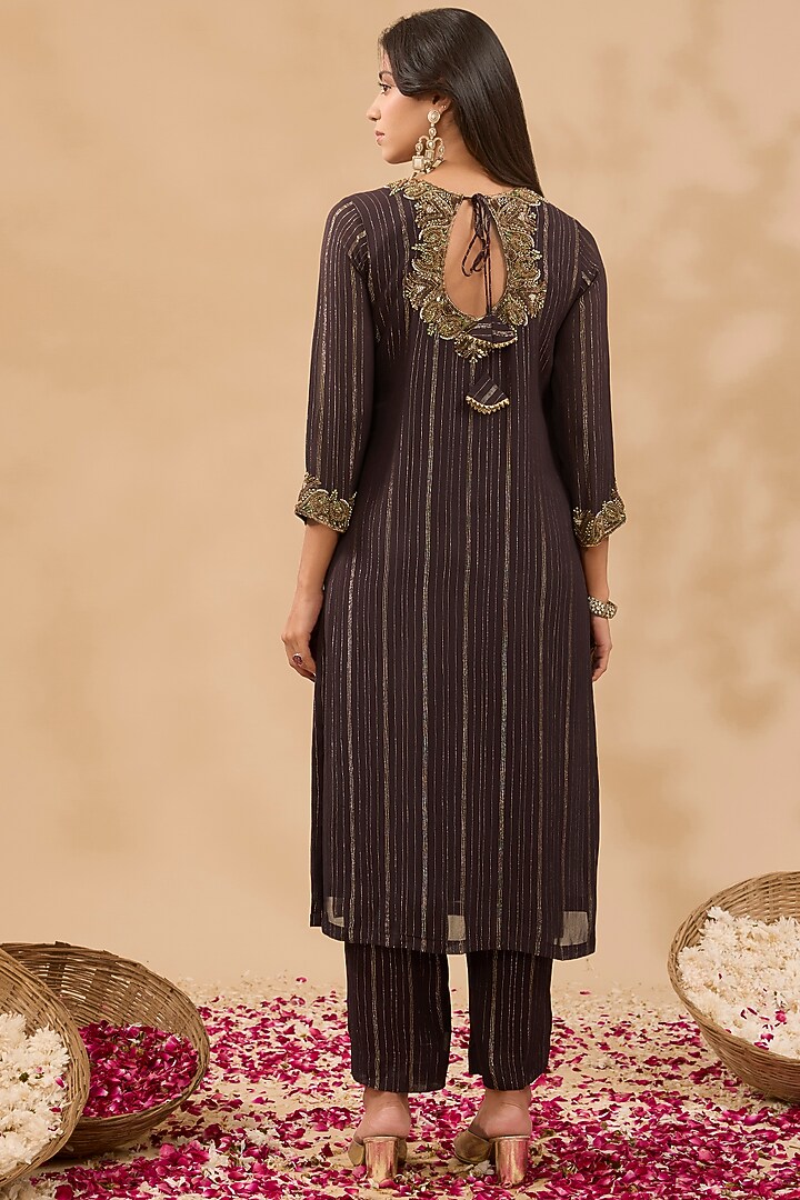 Purple Lurex Georgette Zardosi Hand Embroidered Kurta Set by MAKAAN.51 at Pernia's Pop Up Shop