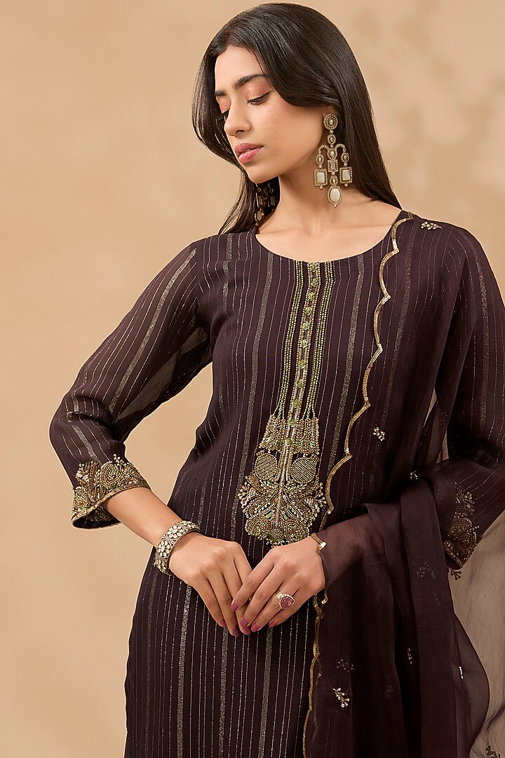 Purple Lurex Georgette Zardosi Hand Embroidered Kurta Set by MAKAAN.51 at Pernia's Pop Up Shop