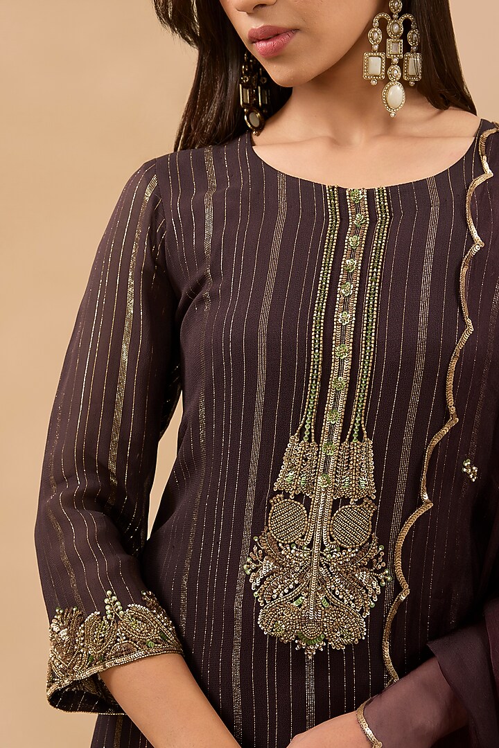 Purple Lurex Georgette Zardosi Hand Embroidered Kurta Set by MAKAAN.51 at Pernia's Pop Up Shop