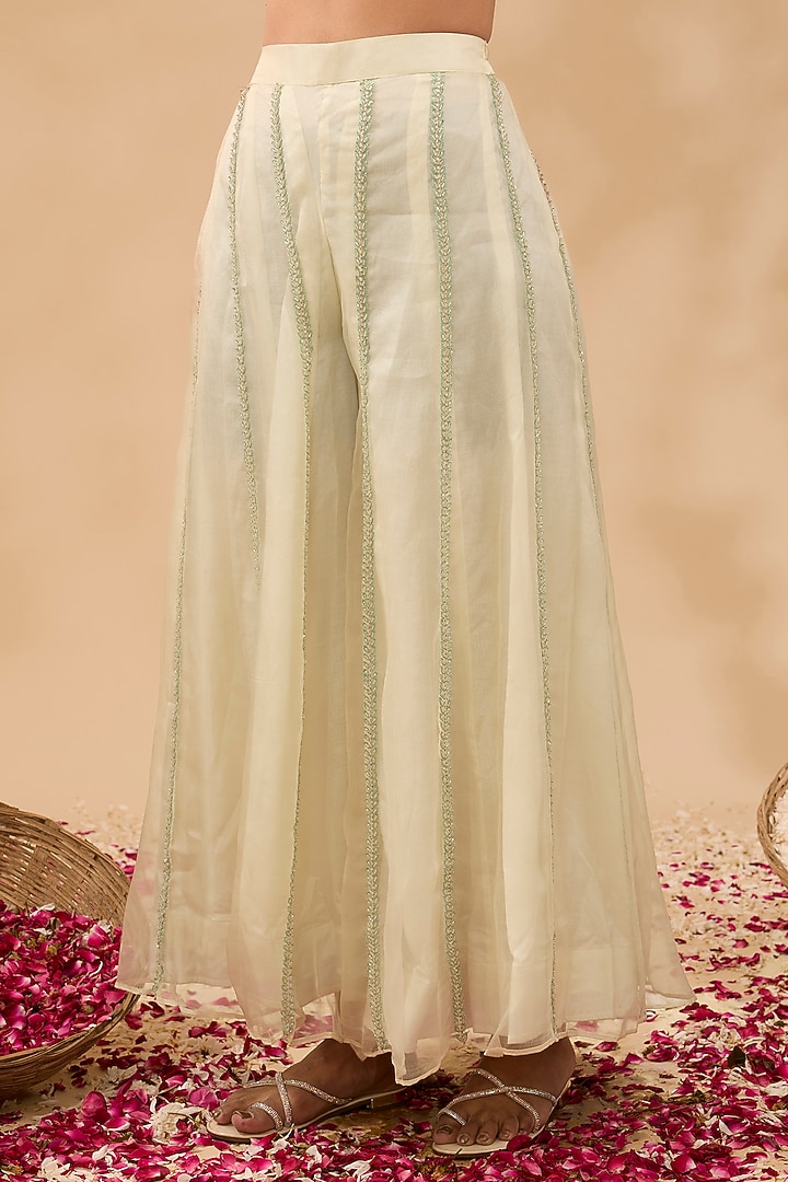 Ivory Organza Embroidered Kalidar Wedding Sharara Set by MAKAAN.51 at Pernia's Pop Up Shop