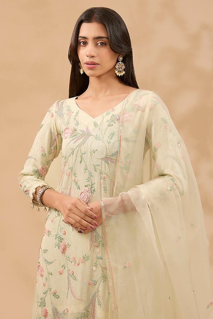 Ivory Organza Embroidered Kalidar Wedding Sharara Set by MAKAAN.51 at Pernia's Pop Up Shop