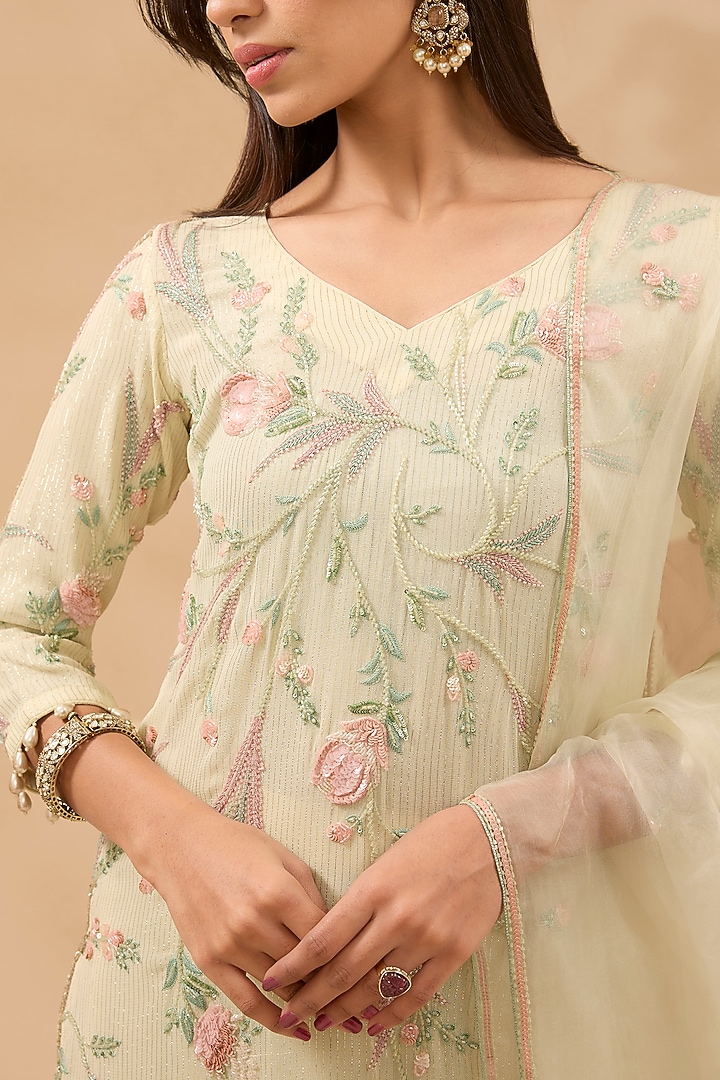 Ivory Organza Embroidered Kalidar Wedding Sharara Set by MAKAAN.51 at Pernia's Pop Up Shop