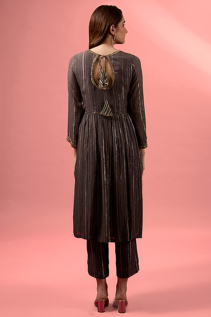 Deep Purple Lurex Georgette Hand Embroidered Kurta Set by MAKAAN.51 at Pernia's Pop Up Shop