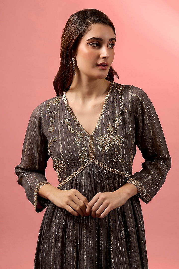 Deep Purple Lurex Georgette Hand Embroidered Kurta Set by MAKAAN.51 at Pernia's Pop Up Shop