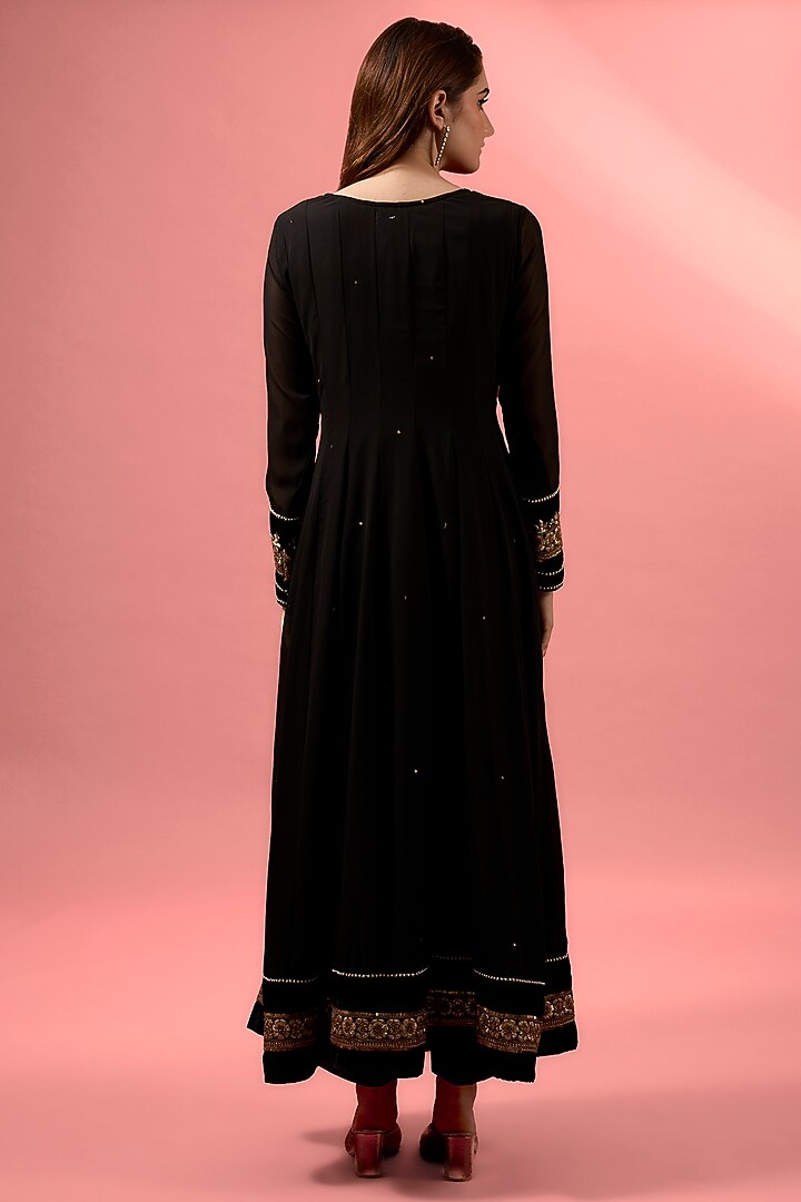 Black Georgette Hand Embroidered Party Wear Anarkali Set by MAKAAN.51 at Pernia's Pop Up Shop